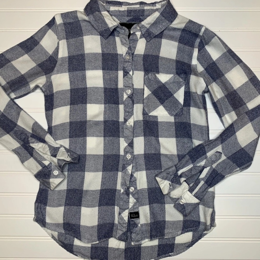 Rails Flannel Button Down Checkered Plaid Shirt XS Buffalo Blue White. 212